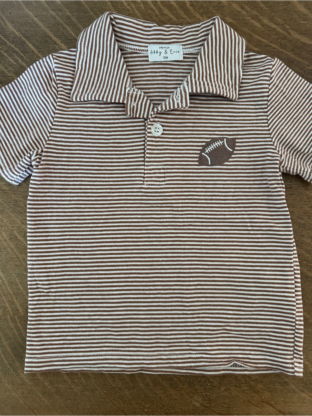 Abby & Eric Toddler Brown & White Striped Polo with Football Applique